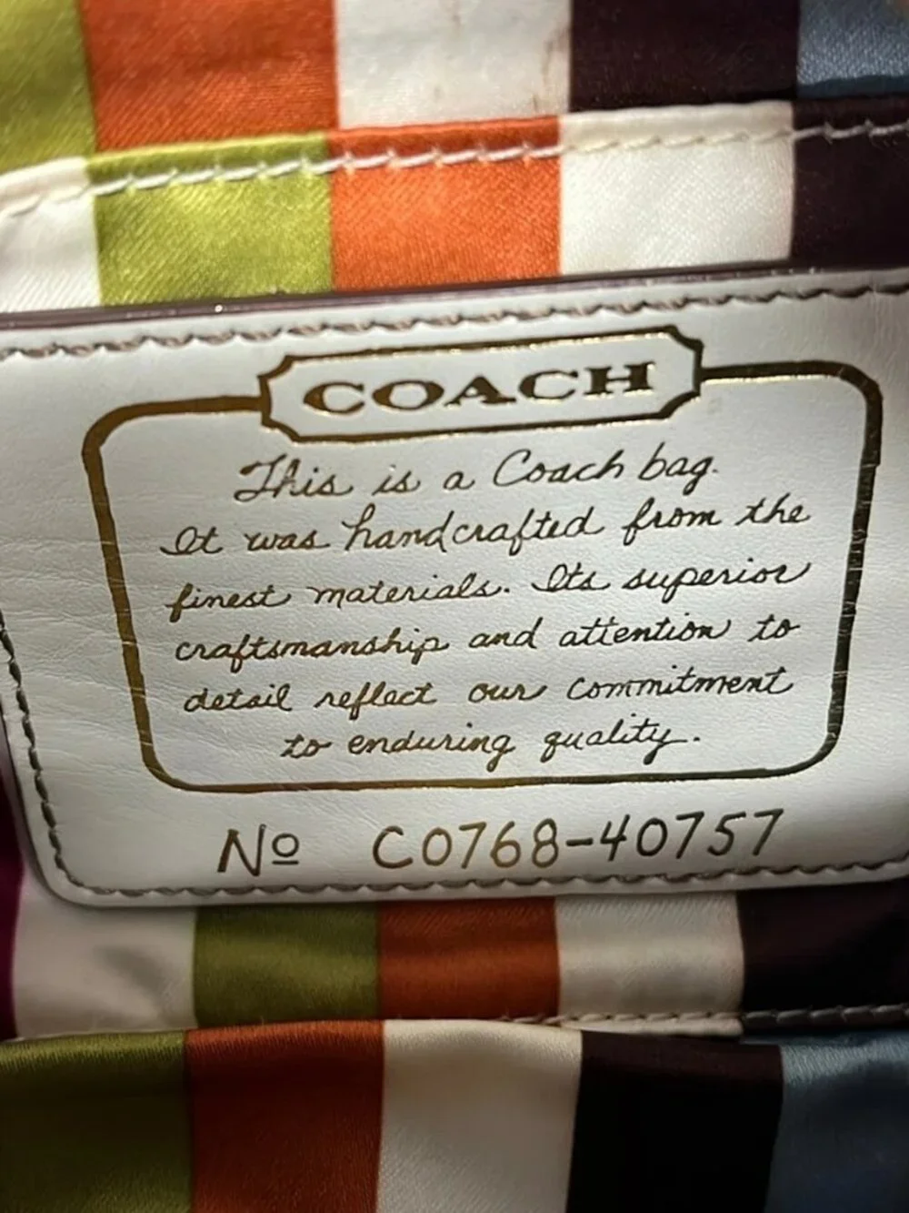 COACH Signature Stripe Accessory Pouch 40757 Dark Brown Beige White Jacquard